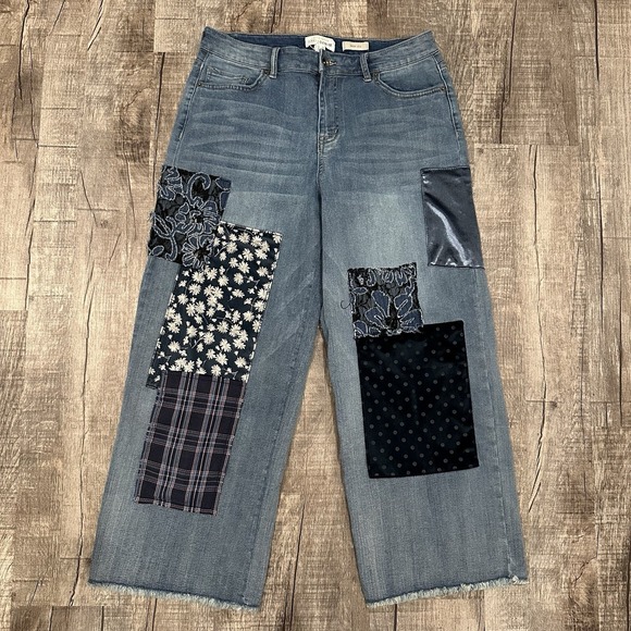 LOGO by Lori Goldstein Denim - LOGO by Lori Goldstein Wide Leg Jeans Special Edition Patchwork Denim Size 8P